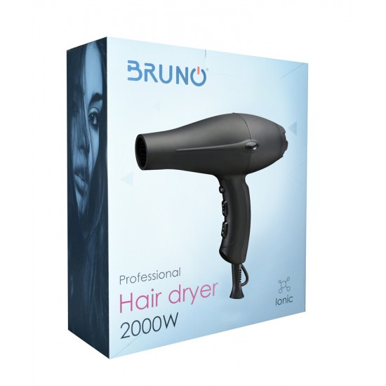 BRUNO Σεσουάρ μαλλιών BRN-0004, 2000W, με ιονιστή, 2x στόμια, μαύρο