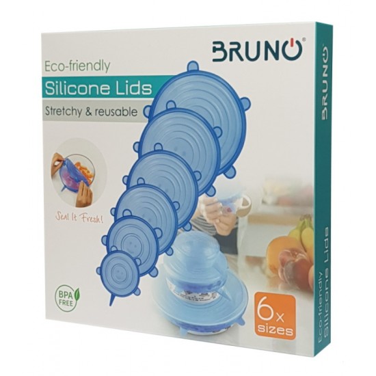 Bruno σετ σιλικονούχων καπακιών για δοχεία τροφίμων BRN-0044, 6τμχ, μπλε