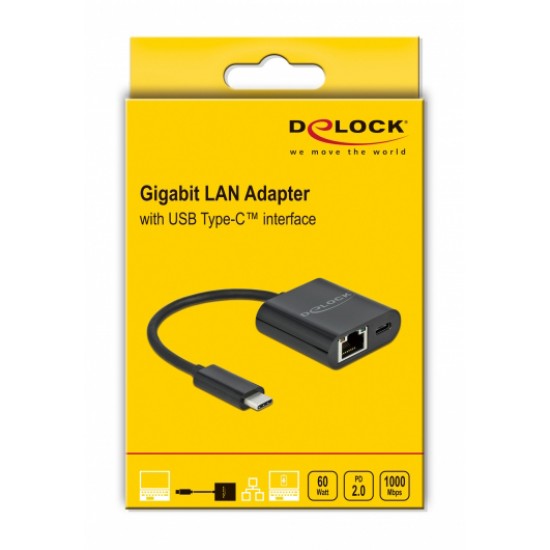 DELOCK converter USB Type-C σε ethernet RJ45 66644, 1000Mbps, μαύρο