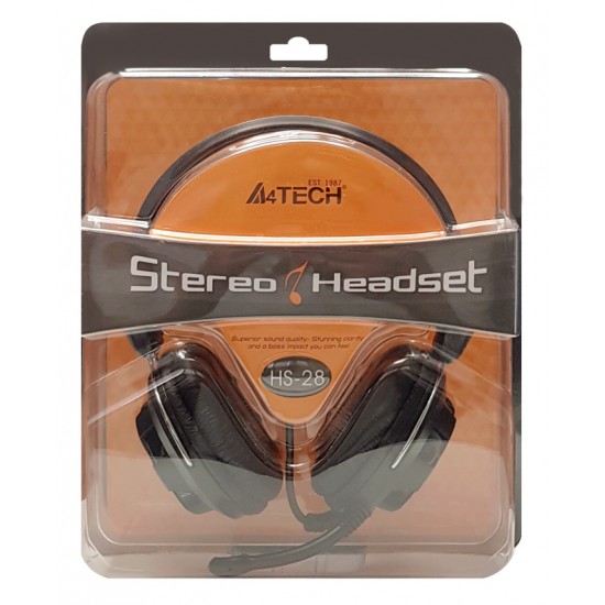 A4TECH Headset HS-28, 3.5mm, 40mm ακουστικά, stereo, μαύρα