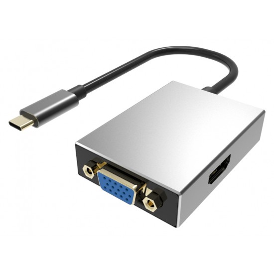 POWERTECH converter Type-C σε VGA/HDMI PTH-050, με USB 3.0, γκρι