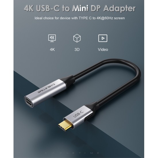 CABLETIME καλώδιο USB-C σε Mini DisplayPort C160, 4K, 0.15m, μαύρο