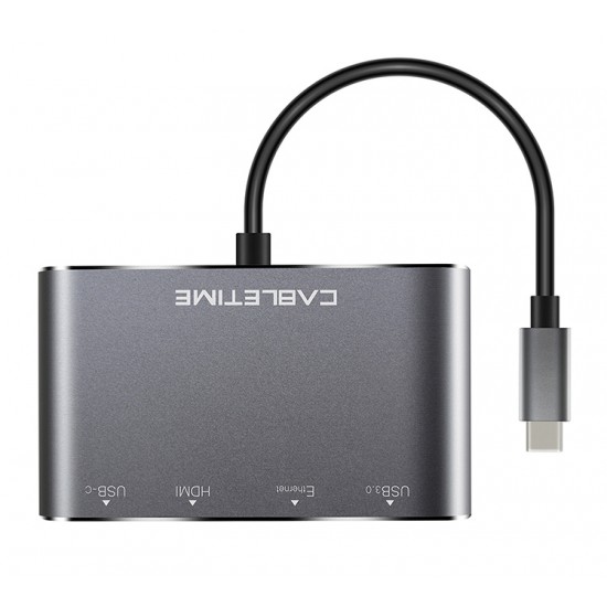 CABLETIME αντάπτορας USB-C σε HDMI+USB-A+USB-C+RJ45 C160 4K, 0.15m, γκρι
