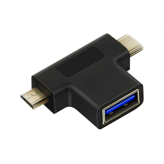 CABLETIME αντάπτορας USB-C σε USB-A 3.0 + USB Micro B 2.0 C160, μαύρος
