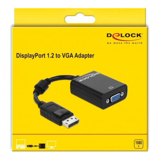 DELOCK αντάπτορας DisplayPort 1.2 σε VGA 61848, 1080p, 12cm, μαύρος