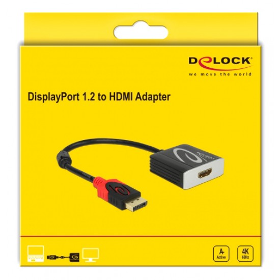 DELOCK αντάπτορας DisplayPort 1.2 σε HDMI 62734, 4K, 20cm, μαύρος