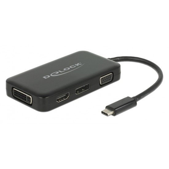DELOCK αντάπτορας USB-C σε VGA+HDMI+DVI+DisplayPort 63929, 4K, μαύρος