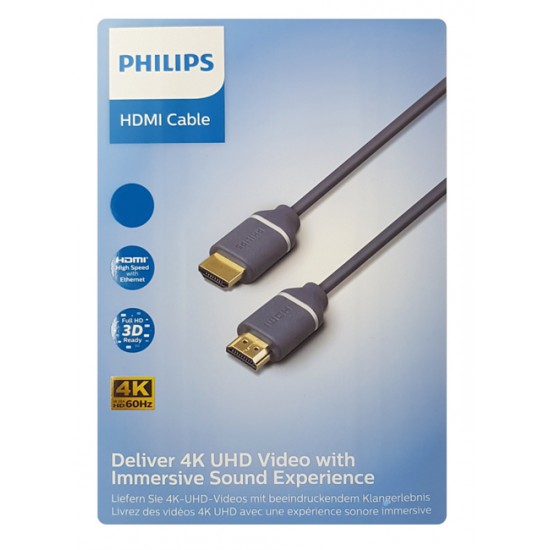 PHILIPS καλώδιο HDMI 2.0 SWV5650G, 4K 3D, copper, γκρι, 5m