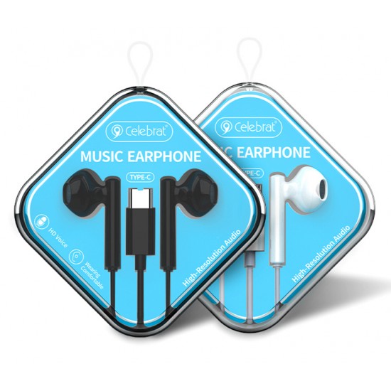 CELEBRAT earphones με μικρόφωνο G16, Type-C, 1.2m, μαύρα