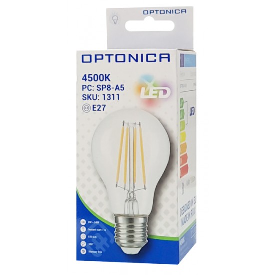 OPTONICA LED Λάμπα A60 Filament 1311, 8W, 4500K, E27, 810LM