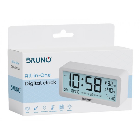BRUNO ξυπνητήρι BRN-0062 με μέτρηση θερμοκρασίας και υγρασίας, λευκό