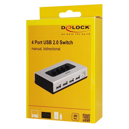 DELOCK switch USB Type B σε 4x USB 87762, bidirectional, ασημί