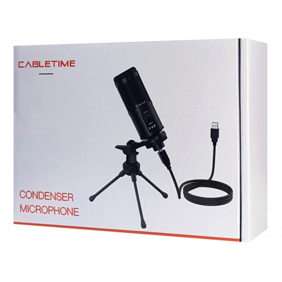 CABLETIME πυκνωτικό μικρόφωνο MP01-AB, με αντιανέμιο & τρίποδα, USB