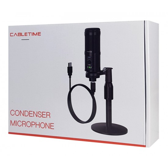 CABLETIME πυκνωτικό μικρόφωνο MP03-AB, με αντιανέμιο & τρίποδα, USB