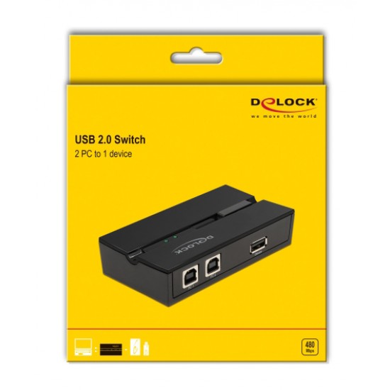 DELOCK USB 2.0 switch 11491, 2x USB Type B σε USB, με μαγνήτη, μαύρο