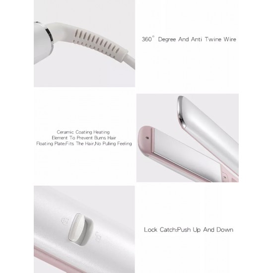 HTC ισιωτική μαλλιών JK-7053, με ρυθμιζόμενη θερμοκρασία, λευκή-ροζ