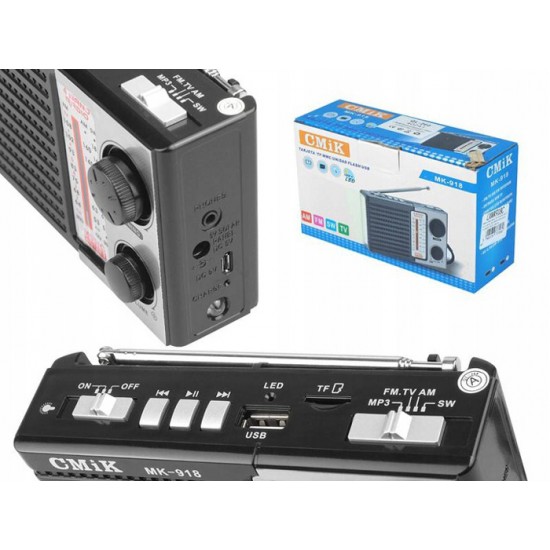 SMIC φορητό ραδιόφωνο & ηχείο MK-918 με φακό, BT/USB/TF/AUX, μαύρο