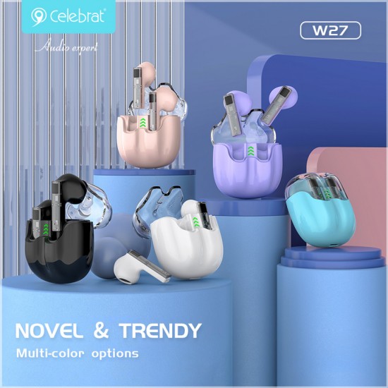 CELEBRAT earphones με θήκη φόρτισης TWS-W27, True Wireless, λευκά