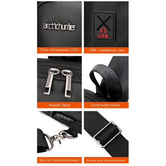 ARCTIC HUNTER τσάντα Crossbody XB00113-BK, αδιάβροχη, μαύρη
