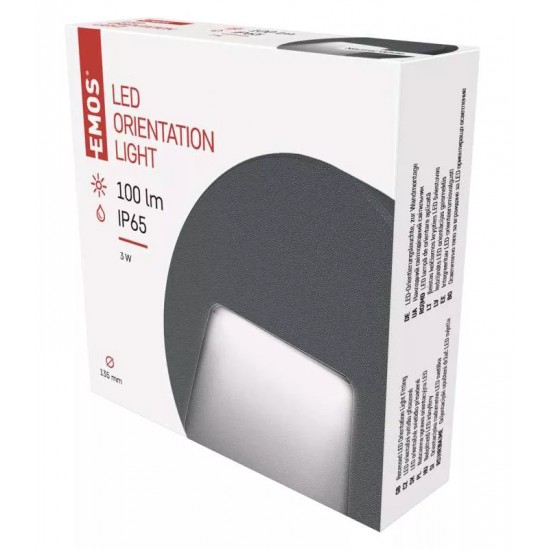 EMOS LED φωτιστικό τοίχου ZC0113, 3W, 100lm, 4000K, IP65, Φ135mm, γκρι