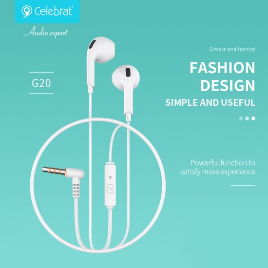 CELEBRAT earphones με μικρόφωνο G20, 3.5mm, 1.2m, λευκά