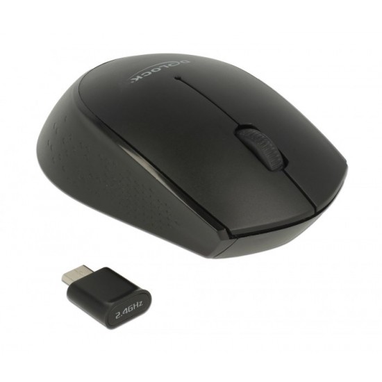 DELOCK Wireless mini Mouse, Οπτικό, USB Type-C receiver, 3-button, μαύρο