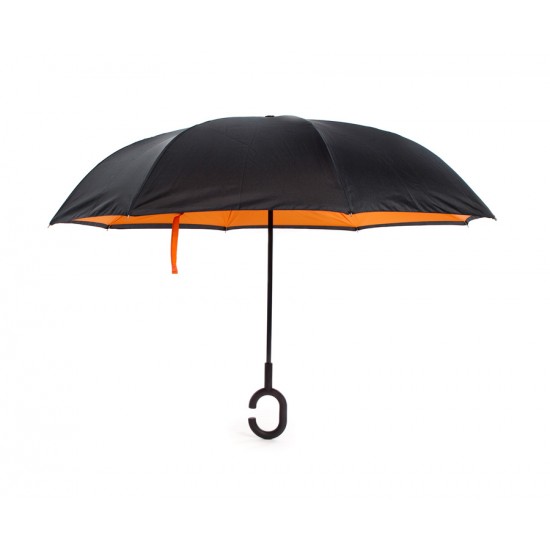  Ομπρέλα Kazbrella αντίστροφης δίπλωσης, λαβή σχήματος C, θήκη, Χειροκίνητη,  πορτοκαλί