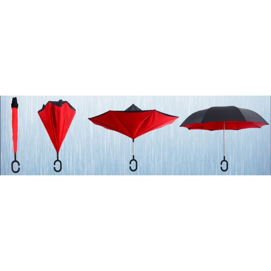  Ομπρέλα Kazbrella αντίστροφης δίπλωσης, λαβή σχήματος C, θήκη, Χειροκίνητη,  πορτοκαλί